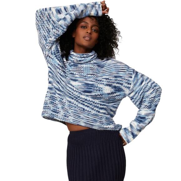 Staud Benny Sweater In Dusk Size Small Turtleneck Balloon Sleeves Blues White - Picture 1 of 13